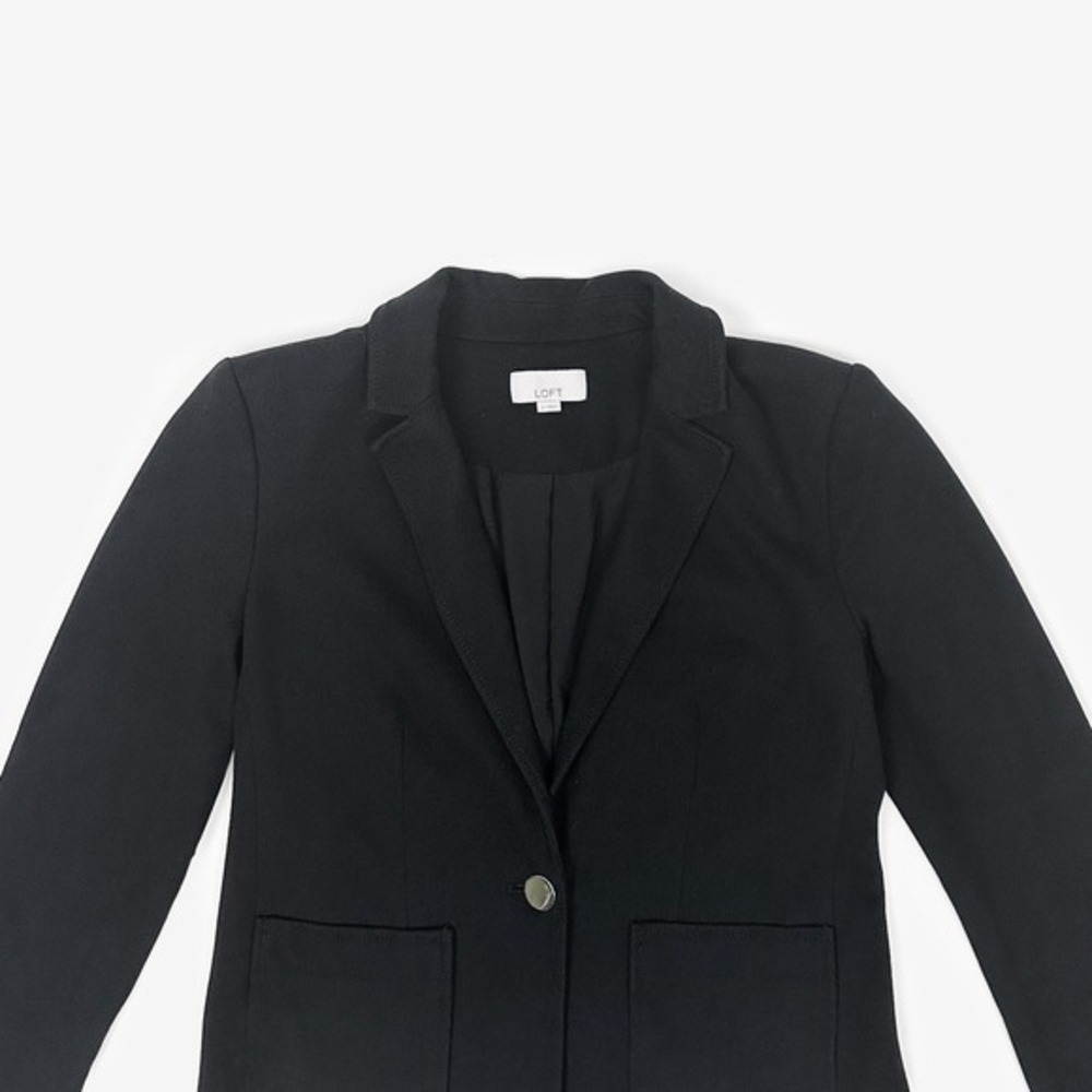 LOFT One Button Blazer Size 2 Black Cotton Blend Classic Tailored Career Office - Picture 5 of 9